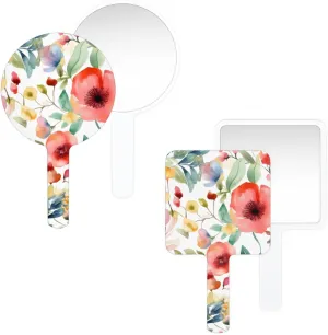 Multi Purpose Hand Mirror Watercolor Modern Flowers with Distortion Free Reflection, 6.7 x 3.95 in, Small Cute Orbicular Hand Mirror Bright Cute Pinks Floral