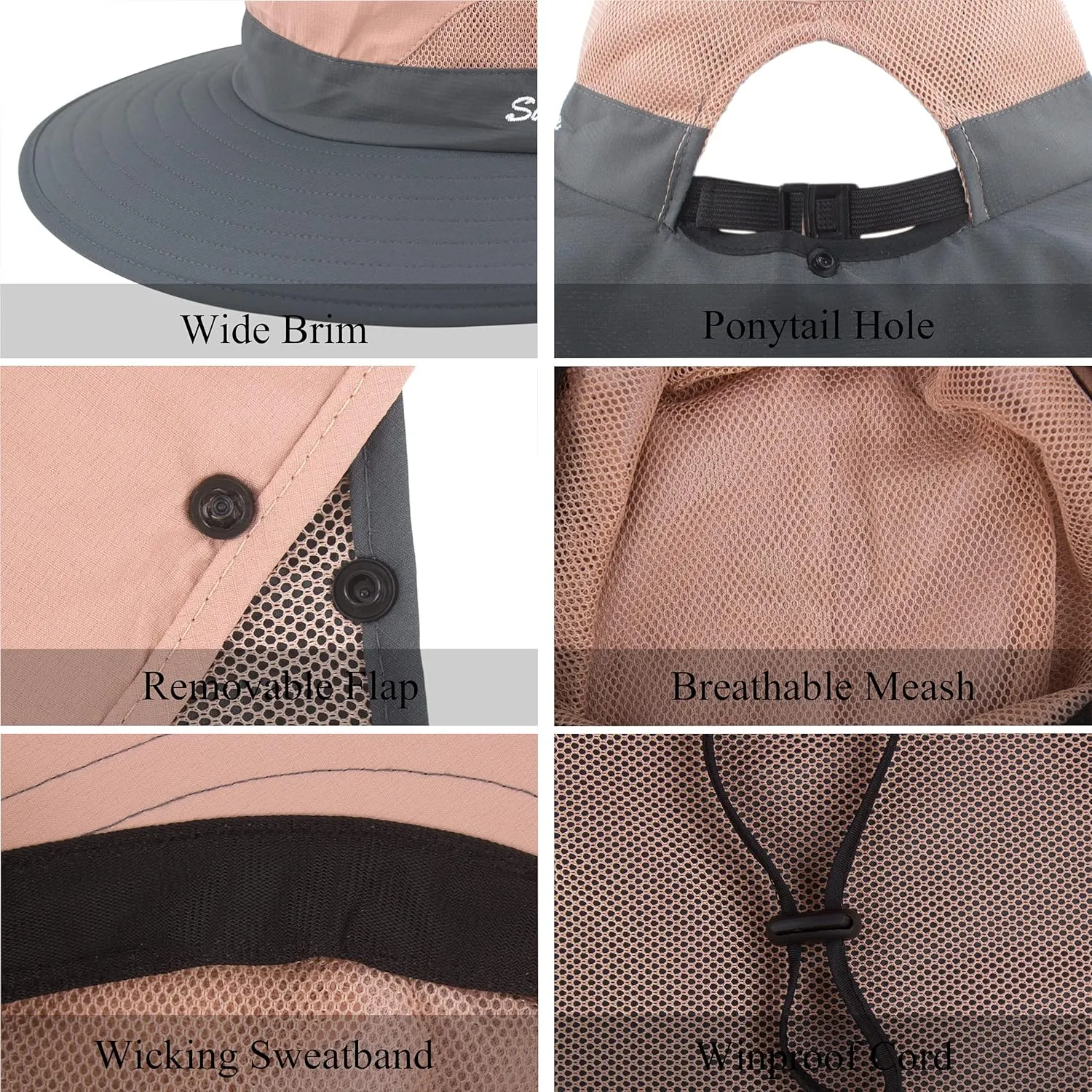 Muryobao Women's Ponytail Summer Sun UV Protection Hat Foldable Wide Brim Boonie Hats for Beach Safari Fishing