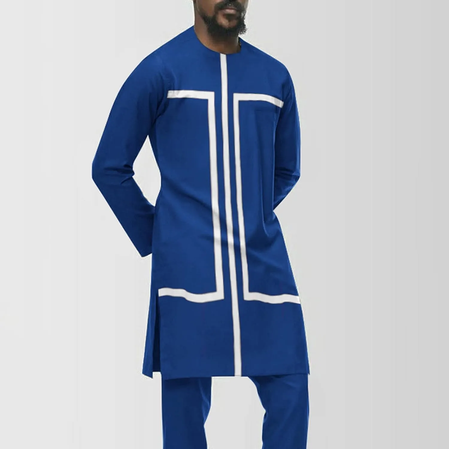 Muslim Clothes for Men Muslim Side Split Clothes Big and Tall Crew Neck Long Sleeve Button Down Vintage Loose Gown