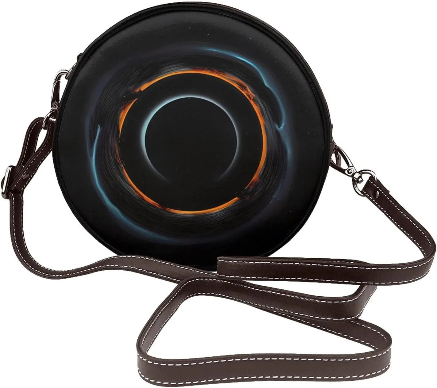 Mysterious Cosmic Black Holes Removable Shoulder Strap Waterproof Leather Shoulder Round Bag Crossbody Bag Travel Shopping Dating Handbag Purse