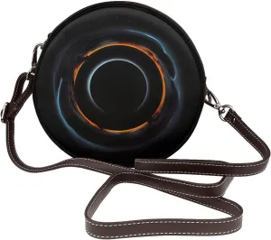 Mysterious Cosmic Black Holes Removable Shoulder Strap Waterproof Leather Shoulder Round Bag Crossbody Bag Travel Shopping Dating Handbag Purse
