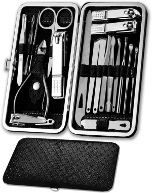 Nail Clippers Sets Stainless Steel Nail Cutter Pedicure Kit Nail File Sharp Nail Scissors and Clipper Manicure Pedicure Kit & Toenails Care with Portable Stylish case (19-Piece) (Black)