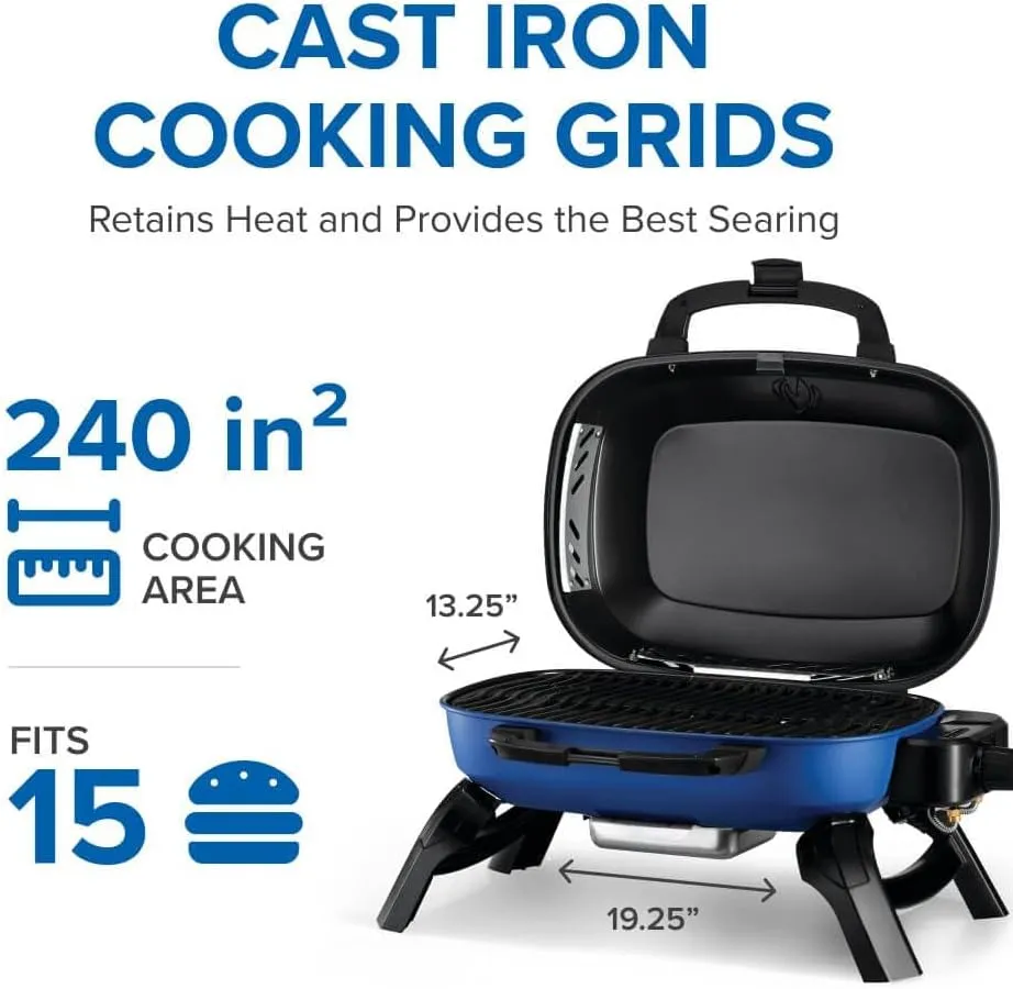 Napoleon TravelQ 240 Compact Portable Propane Gas Grill, Blue, Tailgating, Camping, and Small Outdoor Spaces