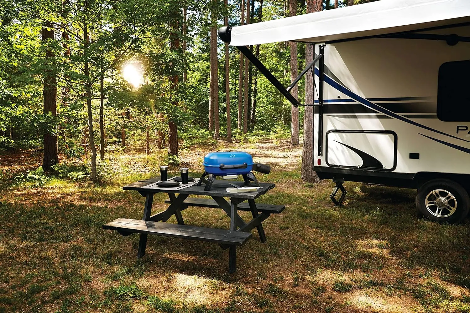 Napoleon TravelQ 240 Compact Portable Propane Gas Grill, Blue, Tailgating, Camping, and Small Outdoor Spaces