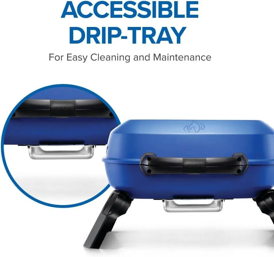 Napoleon TravelQ 240 Compact Portable Propane Gas Grill, Blue, Tailgating, Camping, and Small Outdoor Spaces