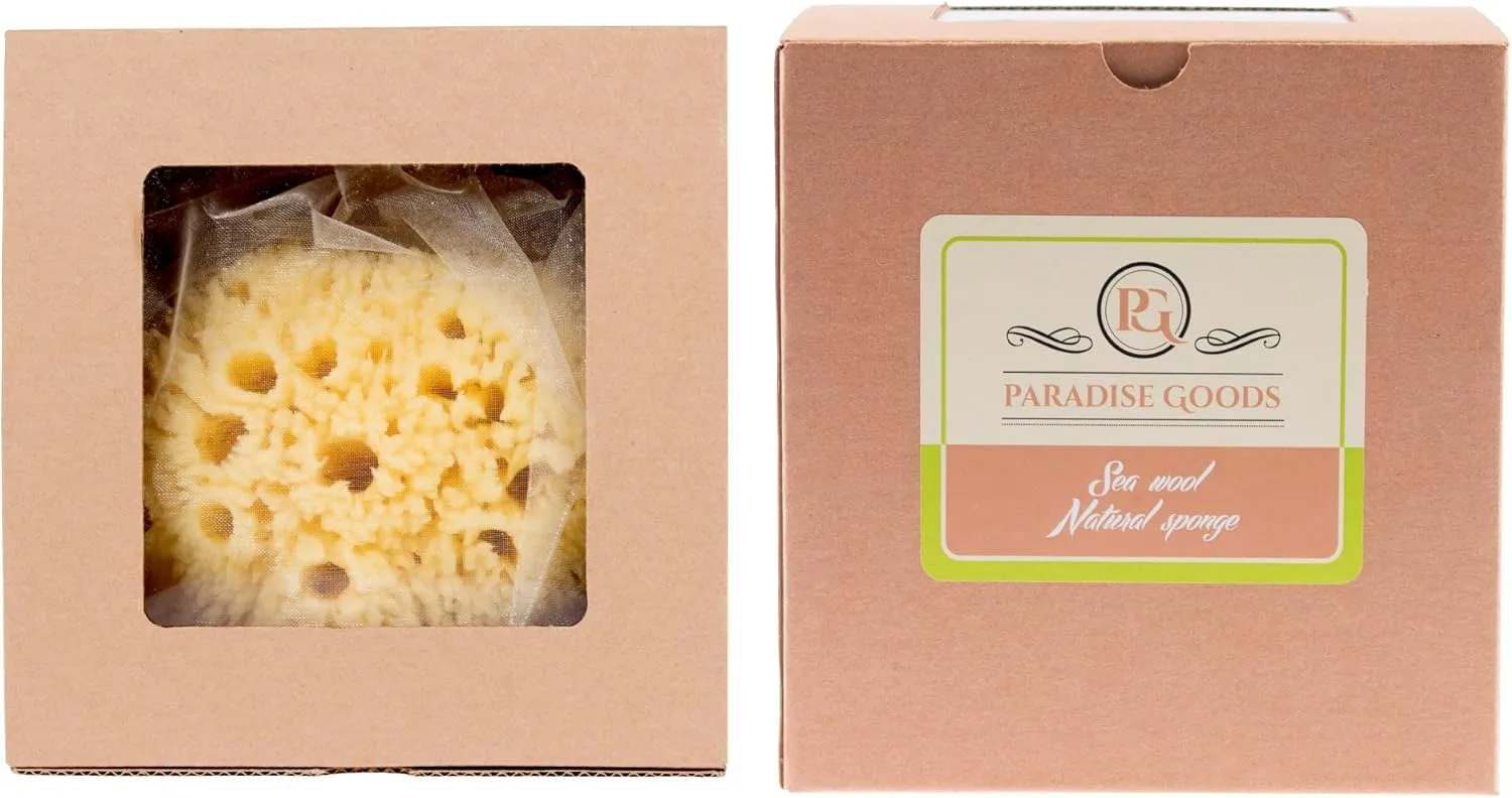 Natural Yellow Sea Wool Sponge 6 Inches. Perfect for Bath, Shower & Body Care. Super Soft & Not Skin Irritating. Baby Approved. Luxury Sponge in a Bag & Craft Box