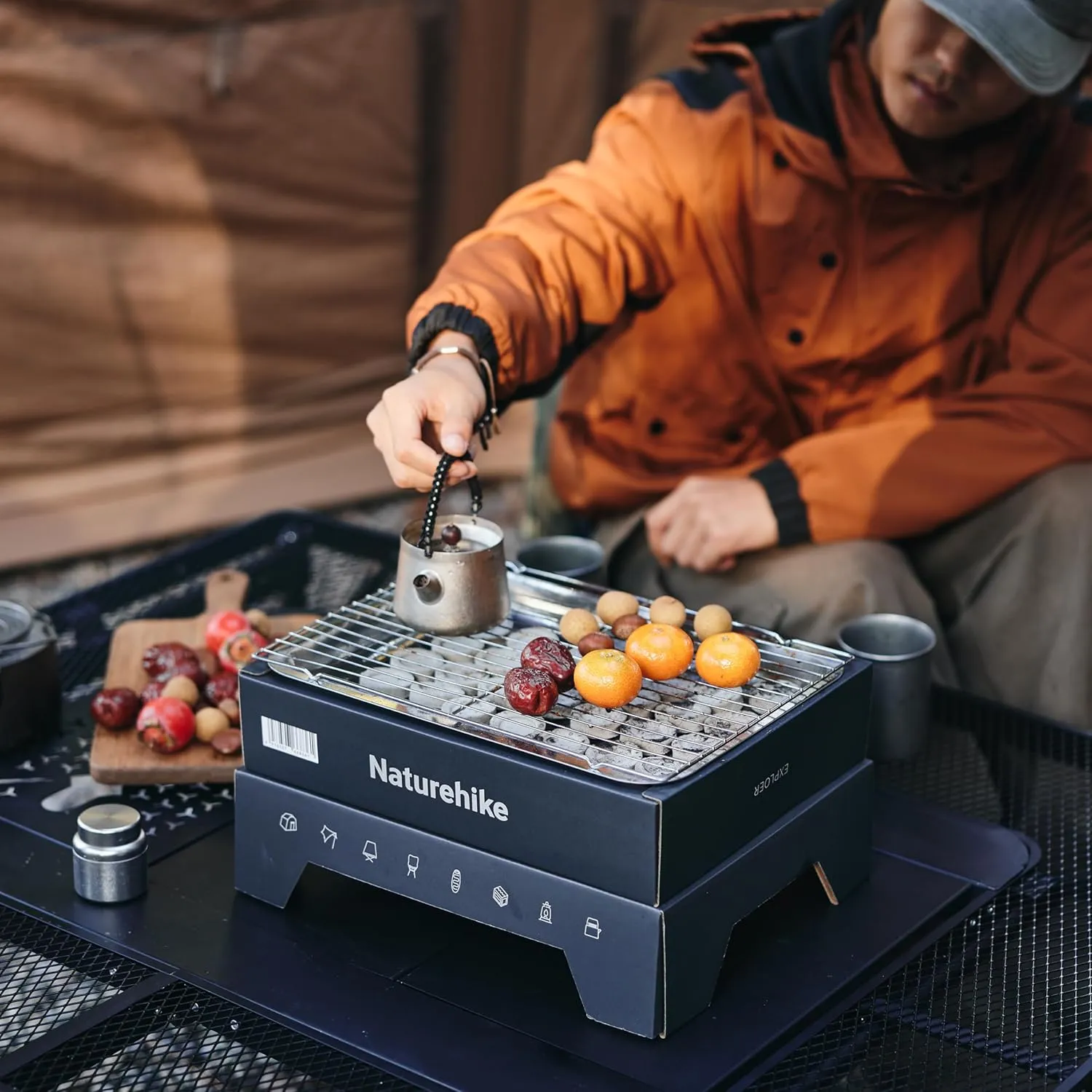 Naturehike Disposable Charcoal Grill, Barbecue Grill Easy Lighting Grill, folding barbecue grill, for Camping, Convenient, Portable, Quick Burning Charcoal and Charcoal Clip Included (small, grey)
