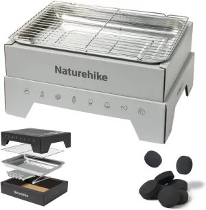 Naturehike Disposable Charcoal Grill, Barbecue Grill Easy Lighting Grill, folding barbecue grill, for Camping, Convenient, Portable, Quick Burning Charcoal and Charcoal Clip Included (small, grey)