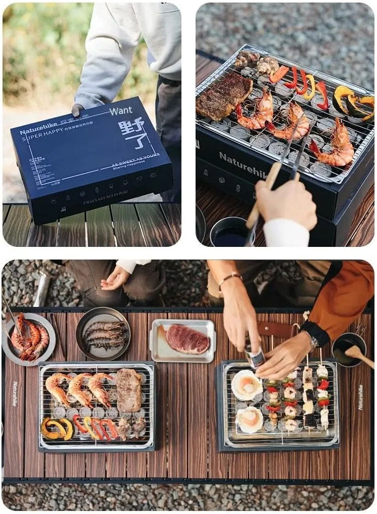 Naturehike Disposable Charcoal Grill, Barbecue Grill Easy Lighting Grill, folding barbecue grill, for Camping, Convenient, Portable, Quick Burning Charcoal and Charcoal Clip Included (small, grey)