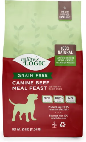 Nature's Logic Grain-Free Dry Dog Food - All-Natural, High Protein, No Synthetic Vitamins/Minerals - Gluten Free - Supports Healthy Digestion - All Breeds & Ages - Beef Meal Feast, 25lbs