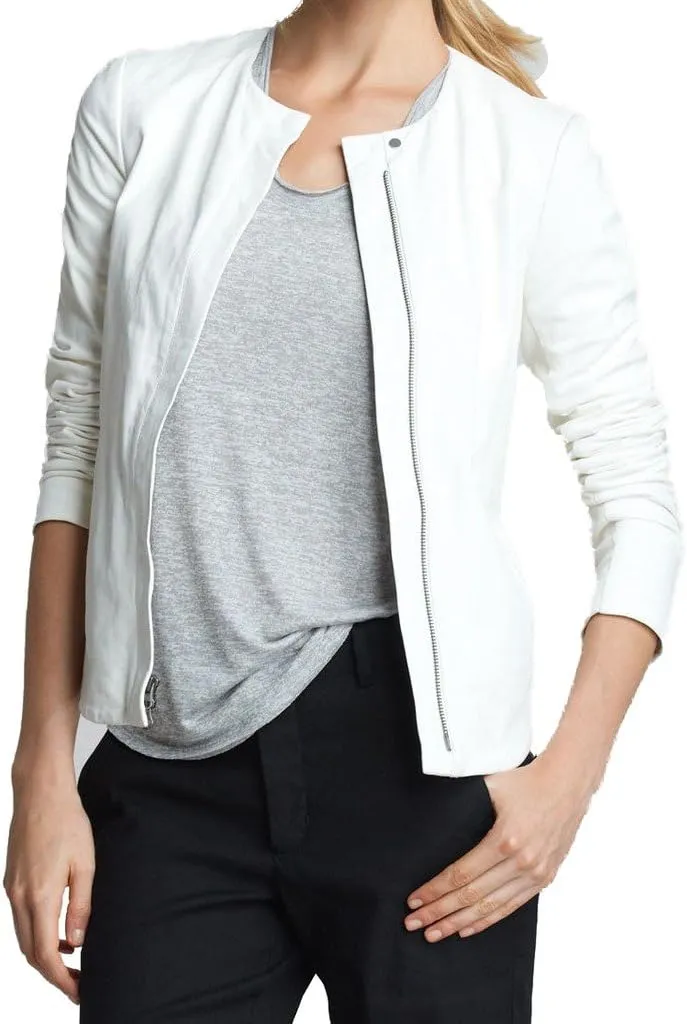 New Women Leather Jacket Soft Lambskin Motorcycle Bomber Party Jacket LTW181 - XXL White