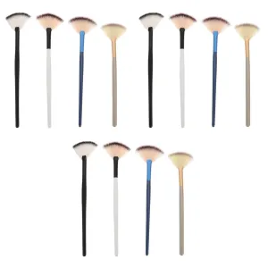 NOLITOY 12pcs Fan Makeup Brush Wooden Handles for Gel Masks Creams Highlighters Fluffy Gentle Applicators for Facial Care Precise Cosmetic Application