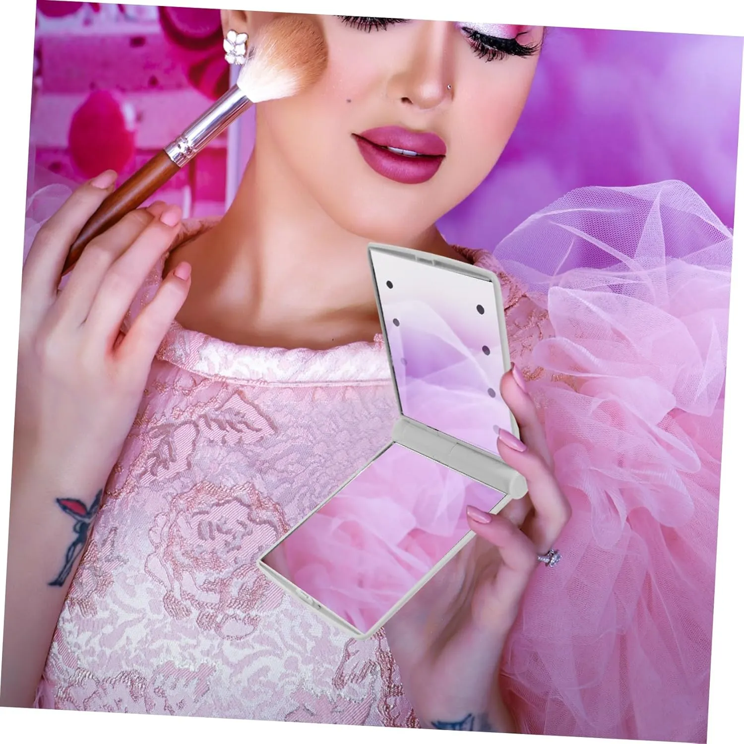 NOLITOY 3pcs Led Folding Lighted Makeup Mirror Portable Travel Compact Vanity Mirror for Women for Makeup Artists Convenient Led Use