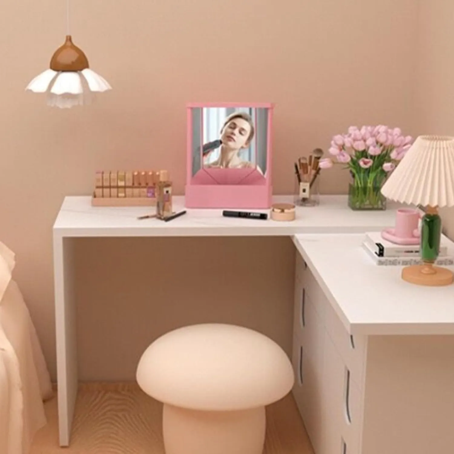 Non-Reversing Mirror,True Mirror,True Mirror Non-Reversing,Tabletop Makeup Vanity Stand Mirrors,Reversal Small Cosmetic Mirror Real Reflections Beauty Mirror for Your Face (08#)