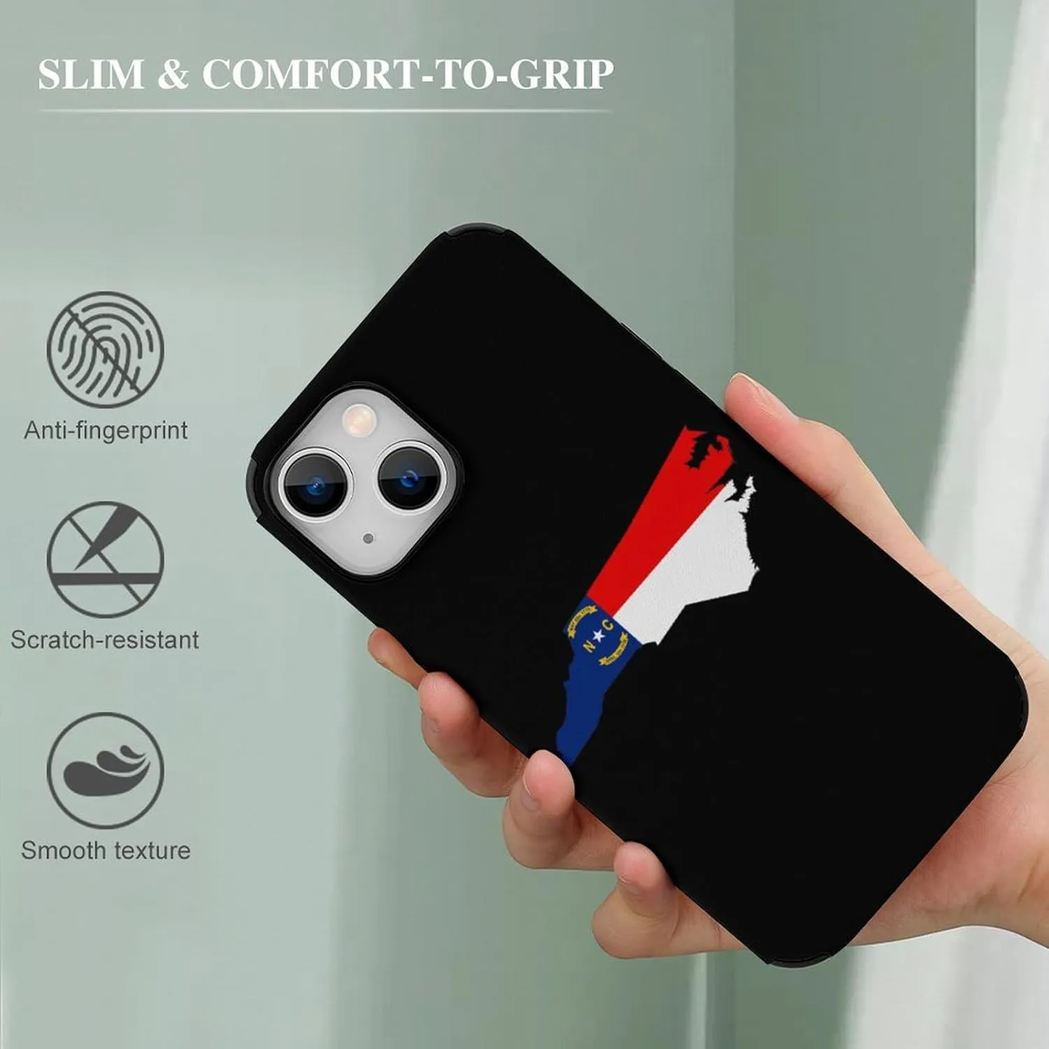 North Carolina State Flag Map Compatible with iPhone 13 Case Shockproof Anti-Scratch Soft Case Fiber Skin