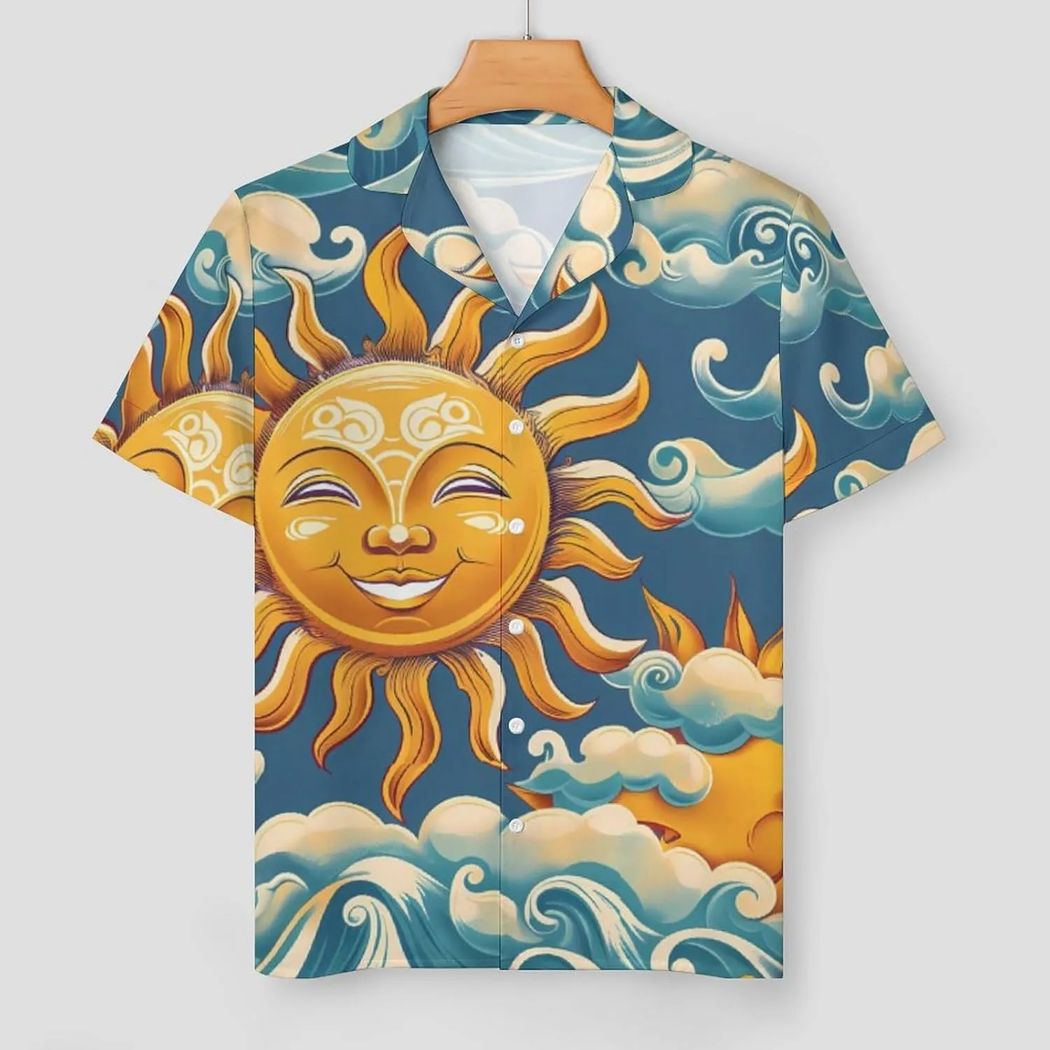 Ocean Sunrise Faces Women's Satin Pajama Set Short Sleeve Button Down Sleepwear Loungewear Pj Set