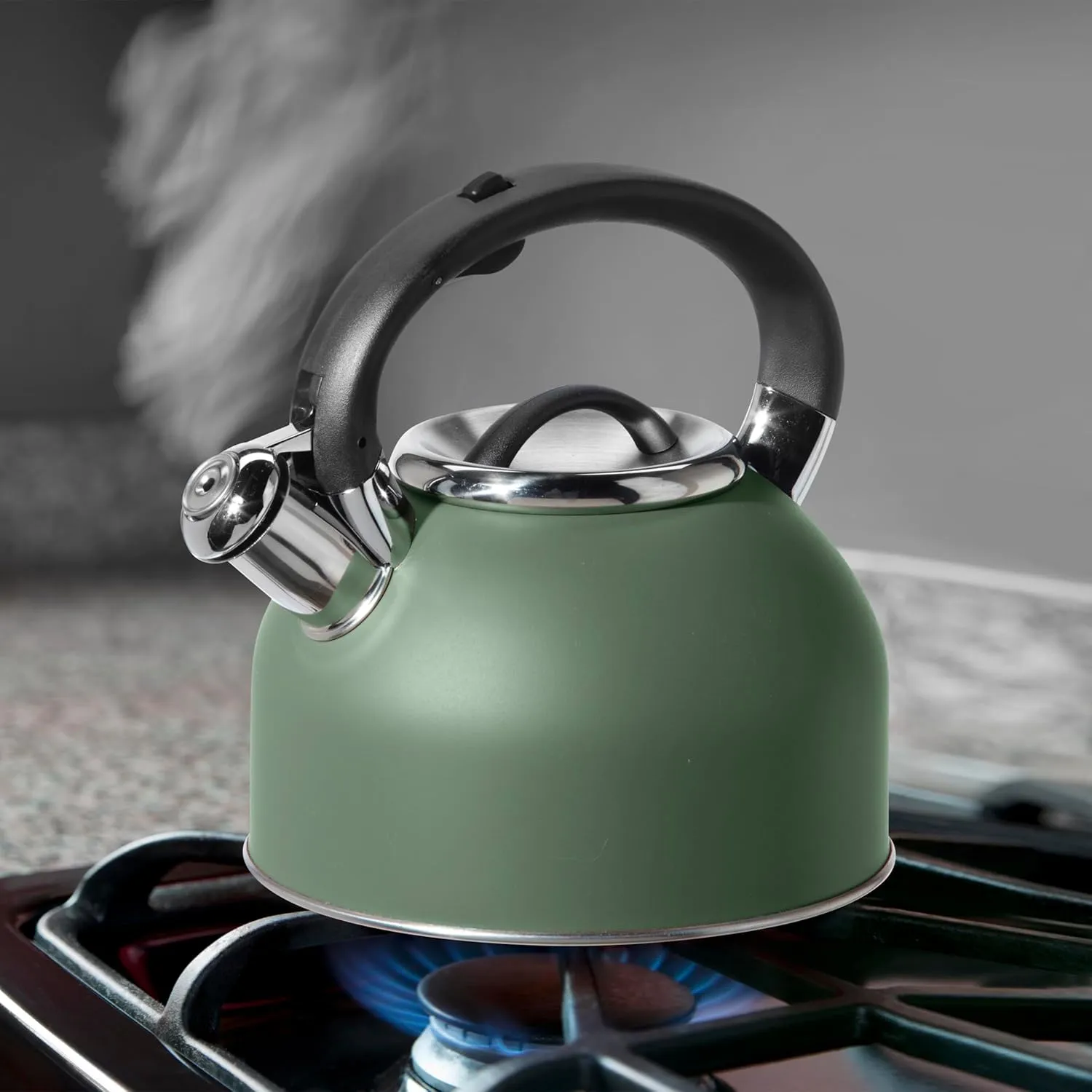 OGGI Tea Kettle for Stove Top - 64oz / 1.9lt, Stainless Steel with Loud Whistle, Ideal Hot Water Kettle and Water Boiler - Sage