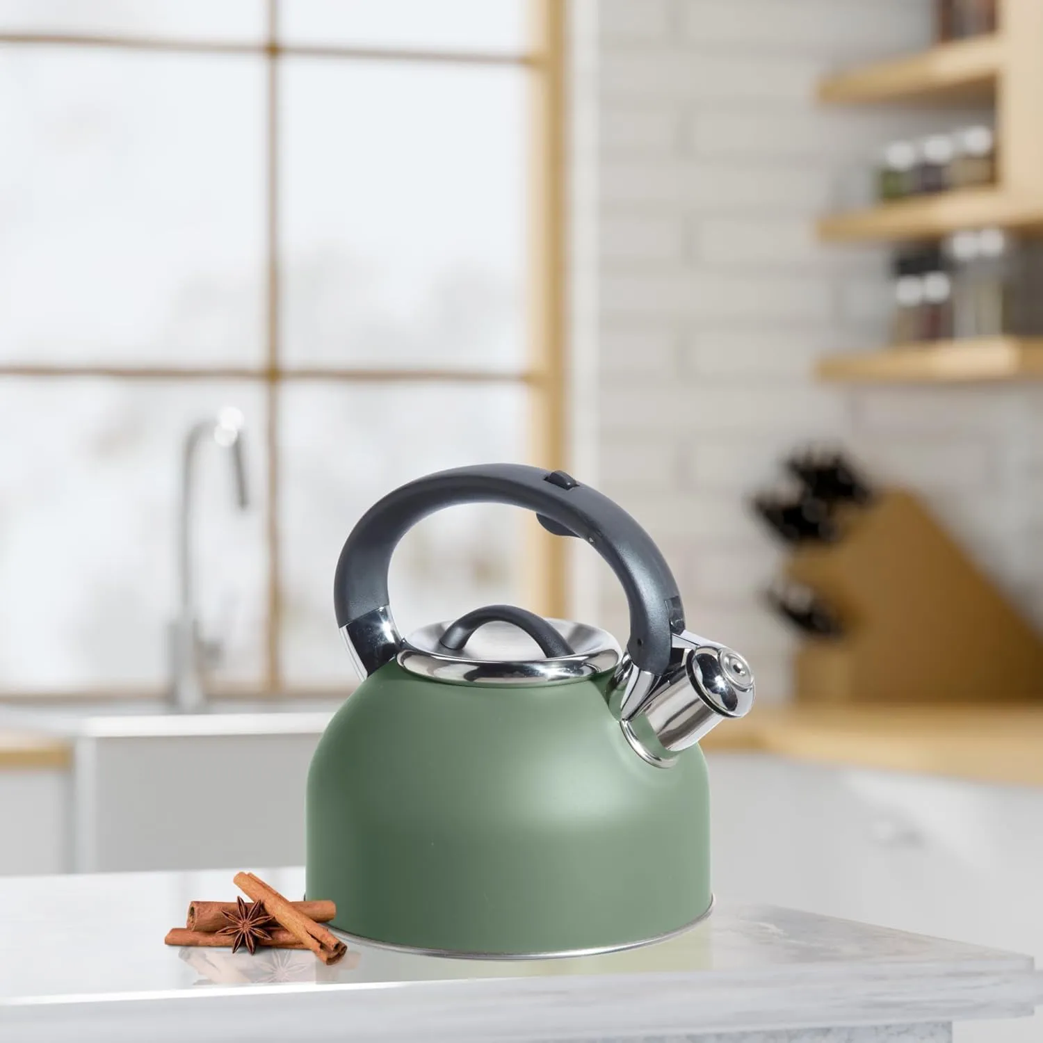 OGGI Tea Kettle for Stove Top - 64oz / 1.9lt, Stainless Steel with Loud Whistle, Ideal Hot Water Kettle and Water Boiler - Sage