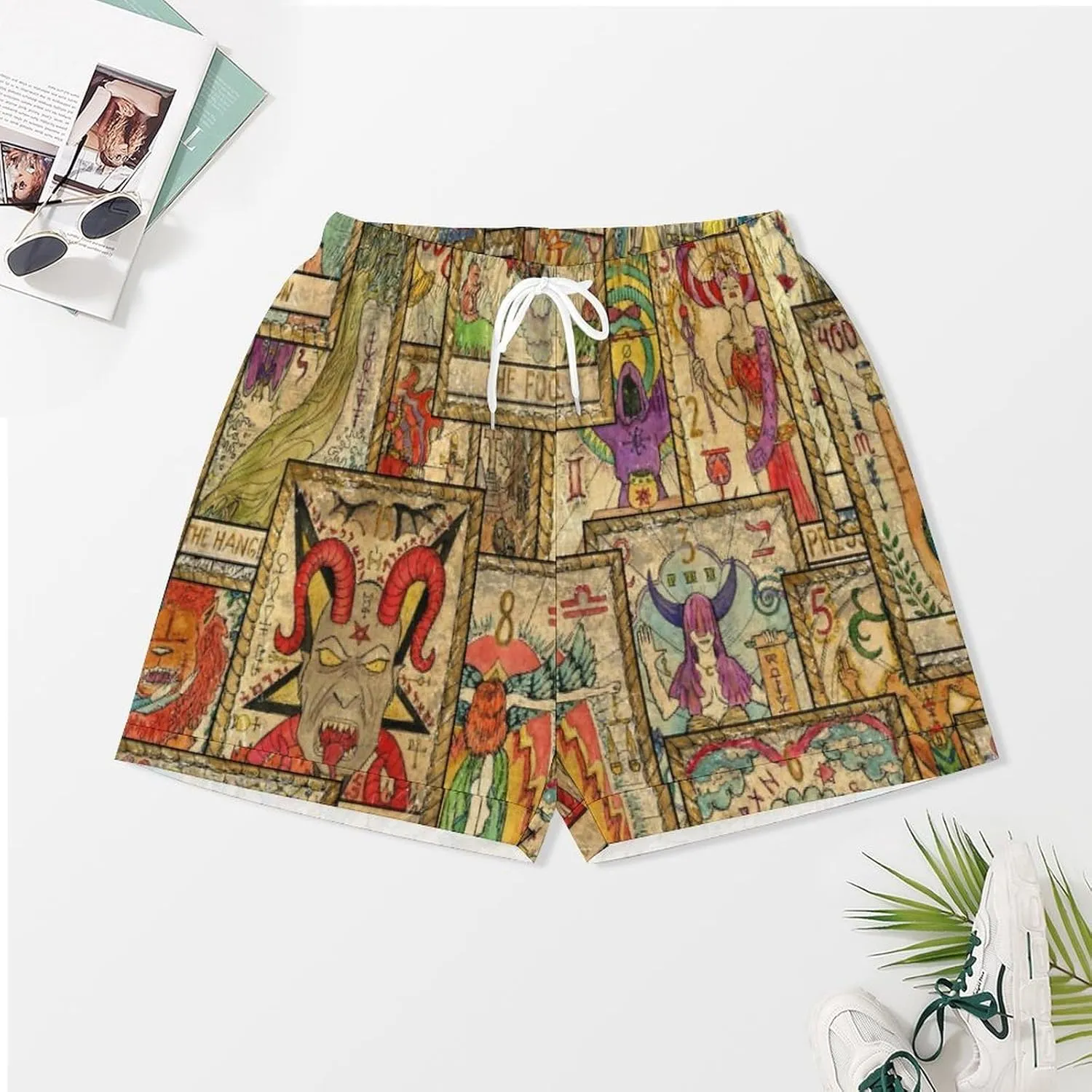 Old Tarot Cards in Vertical Layout Women's Pajamas Set Short Sleeve Sleepwear Button Down Soft 2 Piece Lounge Sets