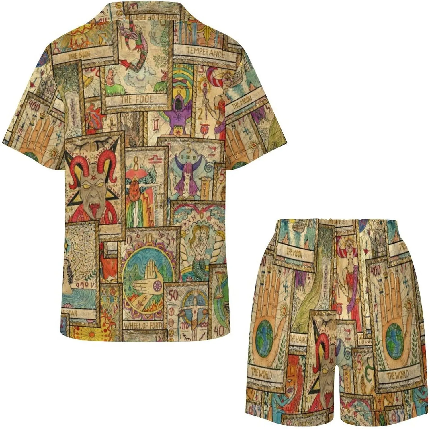 Old Tarot Cards in Vertical Layout Women's Pajamas Set Short Sleeve Sleepwear Button Down Soft 2 Piece Lounge Sets