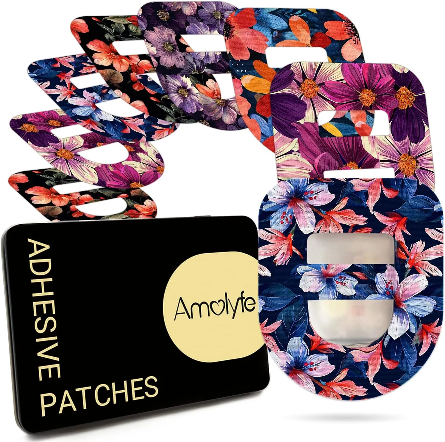 Omnipod 5 Adhesive Patches Waterproof, 20 Pack Amolyfe Omnipod Overpatches with Stretchable Strap, Breathable, Long-Lasting Medical Adhesive, Premium Hinged Tin (B.Flower)