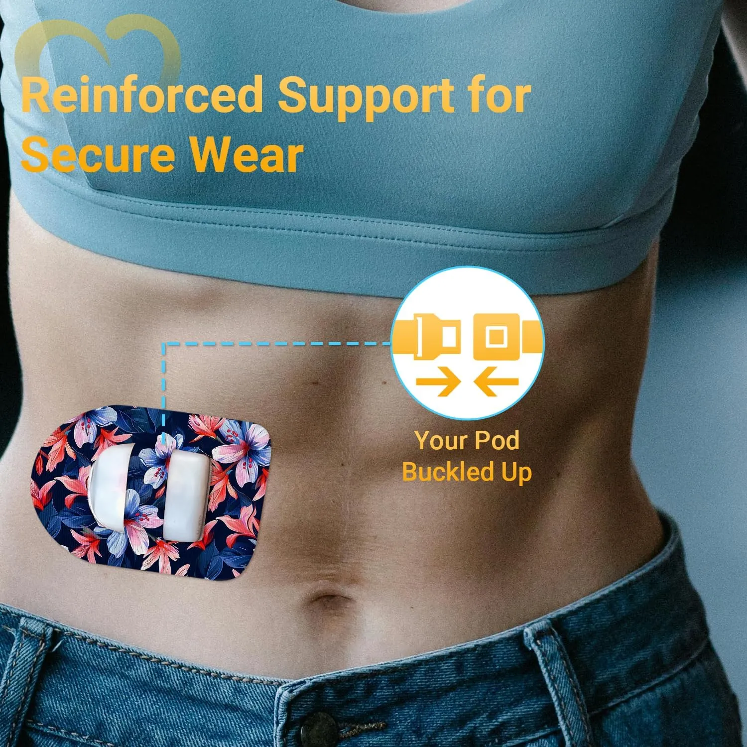 Omnipod 5 Adhesive Patches Waterproof, 20 Pack Amolyfe Omnipod Overpatches with Stretchable Strap, Breathable, Long-Lasting Medical Adhesive, Premium Hinged Tin (B.Flower)