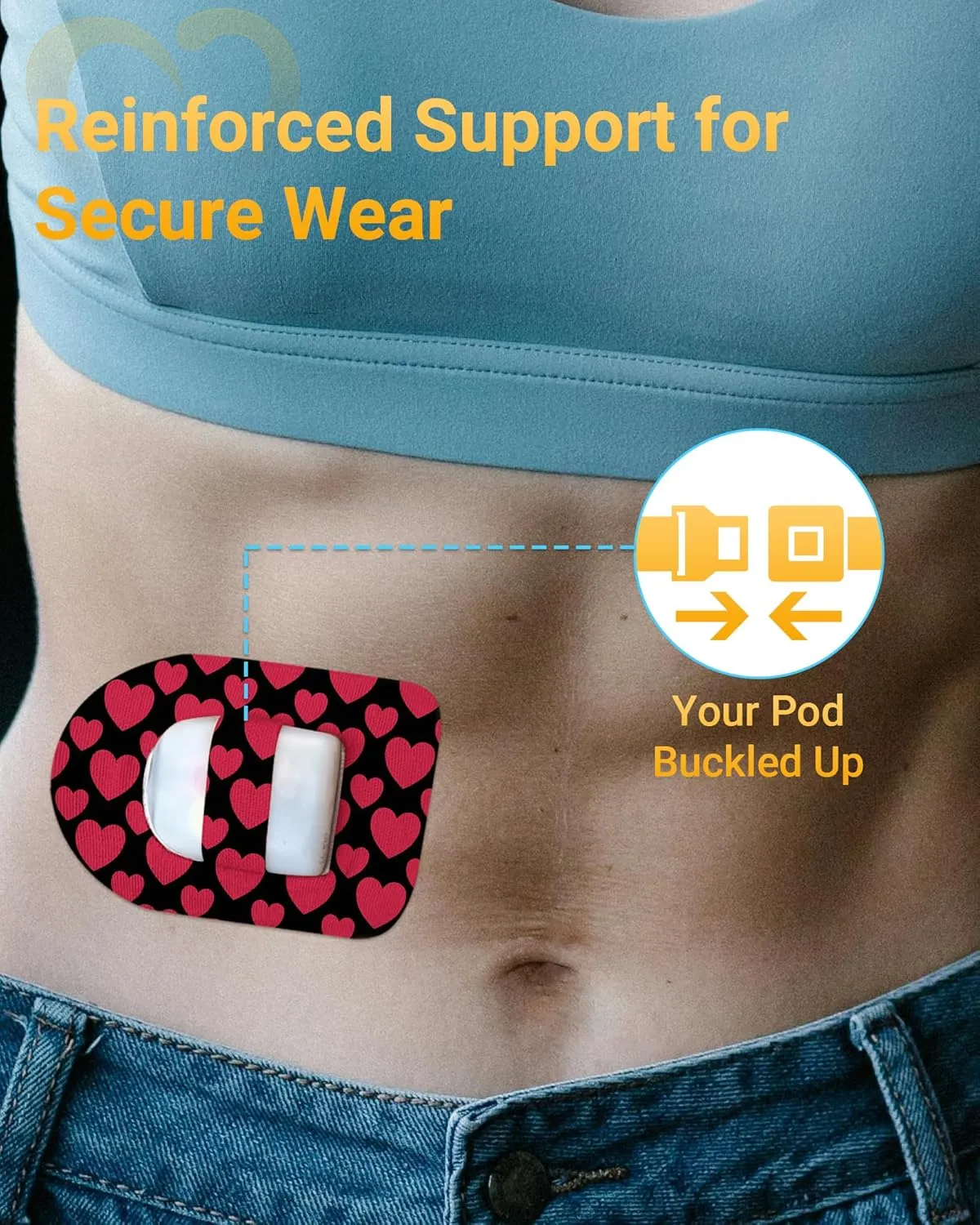 Omnipod 5 Adhesive Patches Waterproof, 20 Pack Amolyfe Omnipod Overpatches with Stretchable Strap, Breathable, Long-Lasting Medical Adhesive, Premium Hinged Tin (Heart)