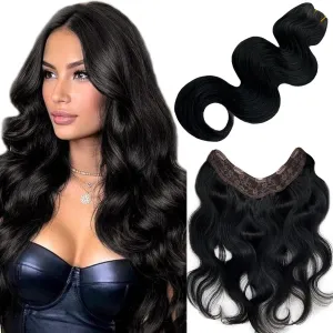 One Piece Seamless Clip in Hair Extensions Real Human Hair Body Wave Real Hair Extensions Clip in Human Hair Extensions Black Curly Clip in Hair Extensions Natural Hair Clip ins for Women 14 Inch