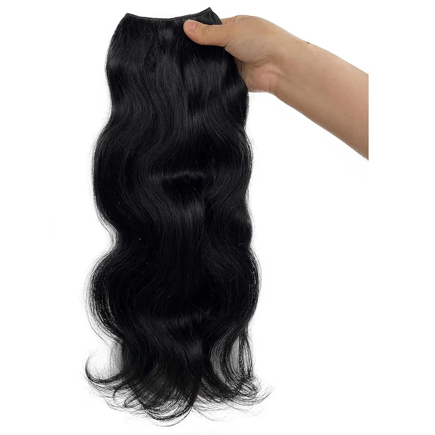 One Piece Seamless Clip in Hair Extensions Real Human Hair Body Wave Real Hair Extensions Clip in Human Hair Extensions Black Curly Clip in Hair Extensions Natural Hair Clip ins for Women 14 Inch