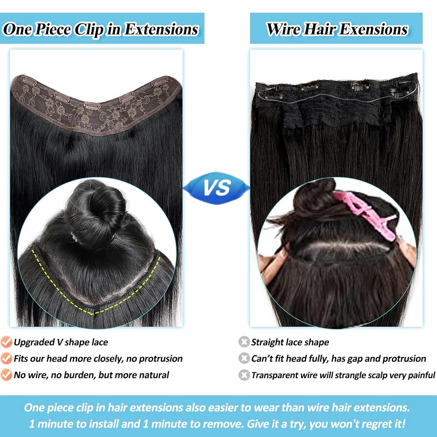 One Piece Seamless Clip in Hair Extensions Real Human Hair Body Wave Real Hair Extensions Clip in Human Hair Extensions Black Curly Clip in Hair Extensions Natural Hair Clip ins for Women 14 Inch
