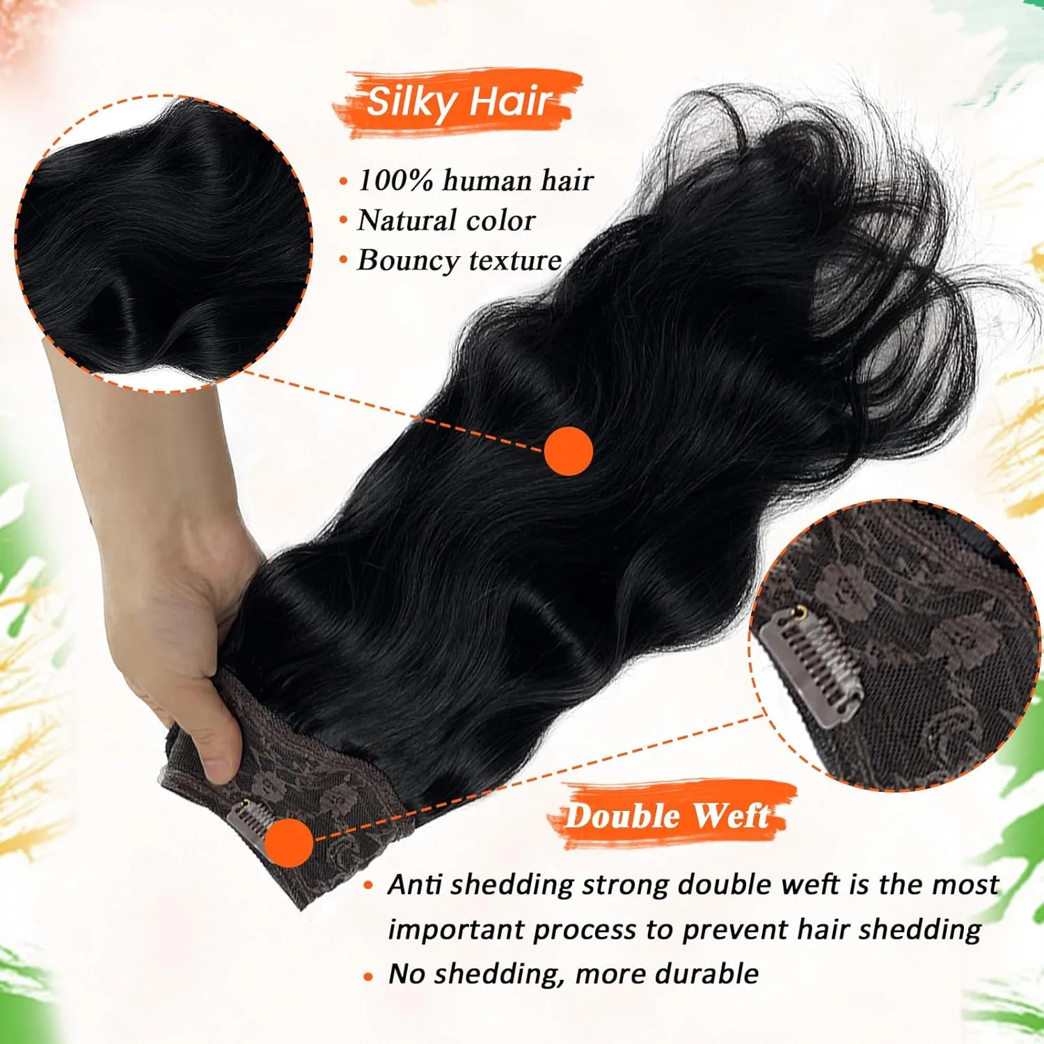 One Piece Seamless Clip in Hair Extensions Real Human Hair Body Wave Real Hair Extensions Clip in Human Hair Extensions Black Curly Clip in Hair Extensions Natural Hair Clip ins for Women 14 Inch