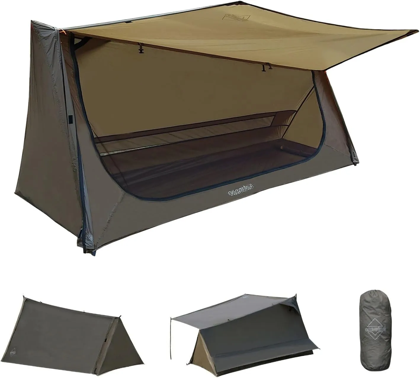 onewind 3 Season Backpacking Tent for Single Person, Ultralight Waterproof Silnylon Lightweight 1 Person Bushcraft Bivy Tent for Camping Backpacking Hiking, NO Trekking Pole