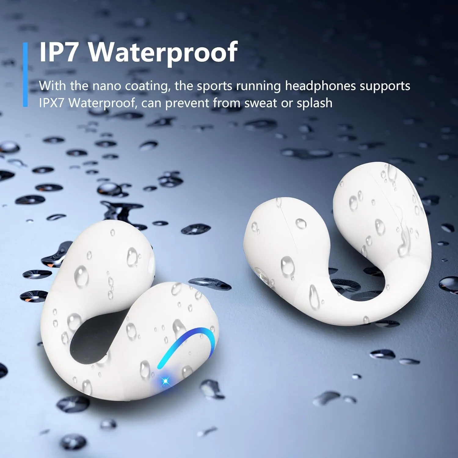 Open Ear Bone Conduction Headphones Wireless Bluetooth 5.3 Clip On Earbuds with Digital Display Charging Case Mini Sport Earphones Built-in Mic IPX7 Waterproof for Running Fitness White