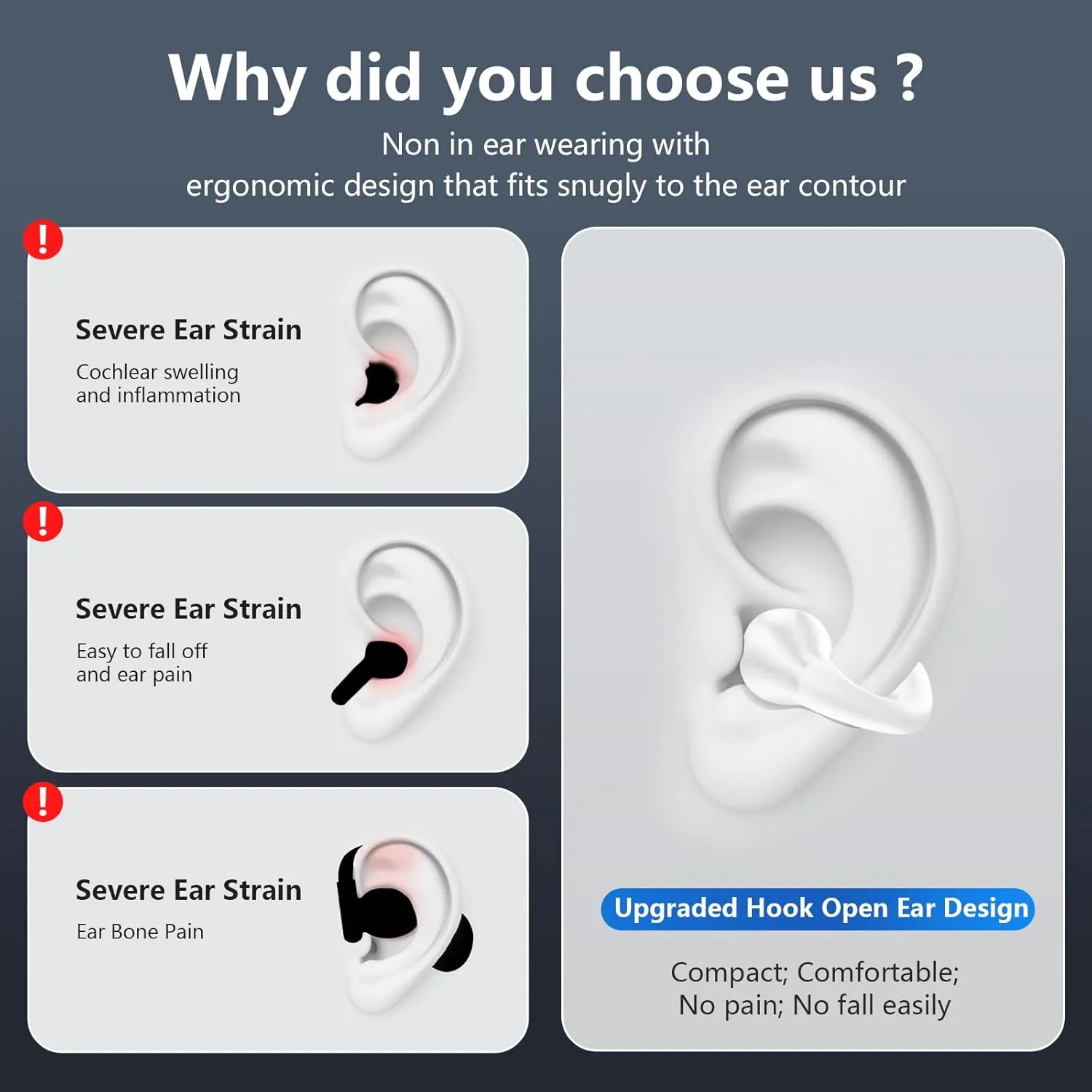 Open Ear Bone Conduction Headphones Wireless Bluetooth 5.3 Clip On Earbuds with Digital Display Charging Case Mini Sport Earphones Built-in Mic IPX7 Waterproof for Running Fitness White