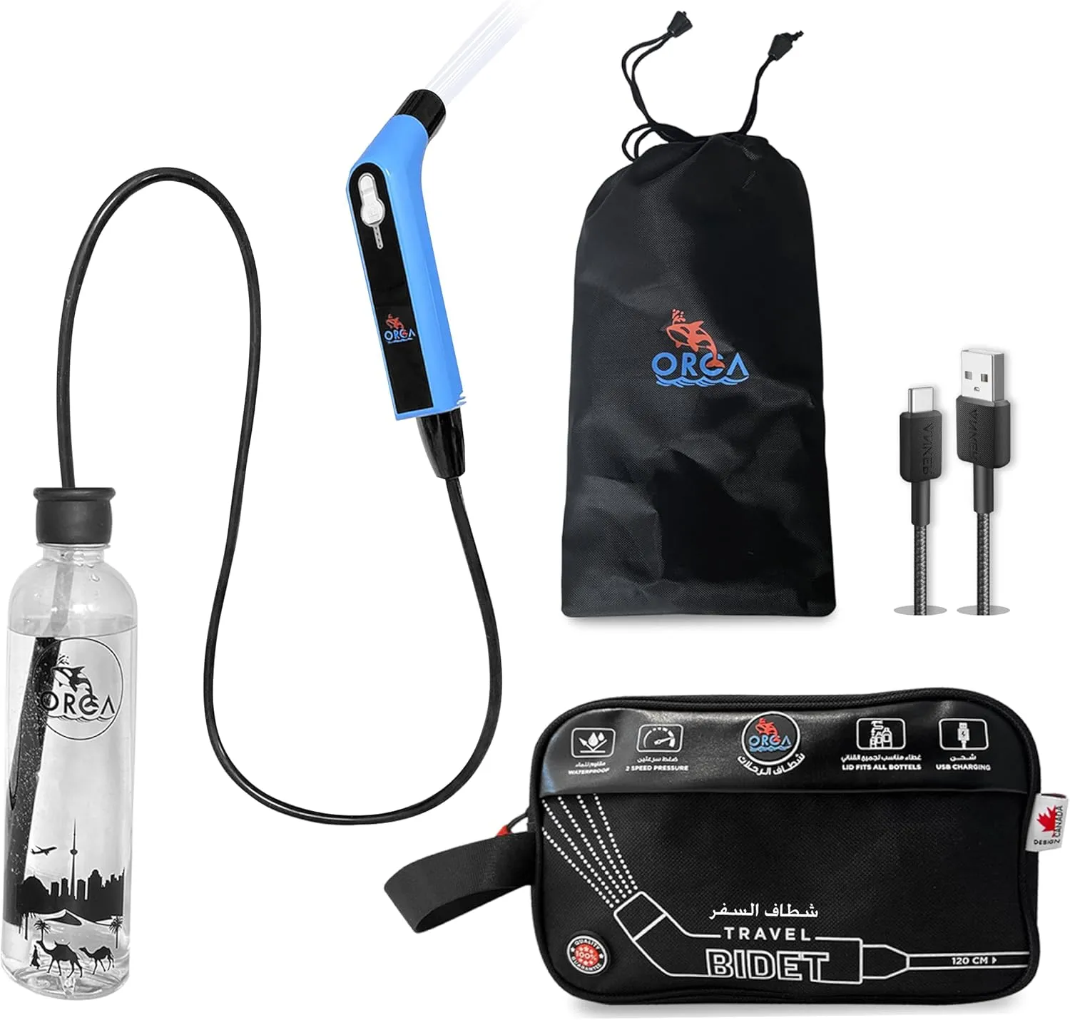 Orca Portable Travel Bidet Bottle, Electric Sprayer for Camping & Bathroom Personal Hygiene