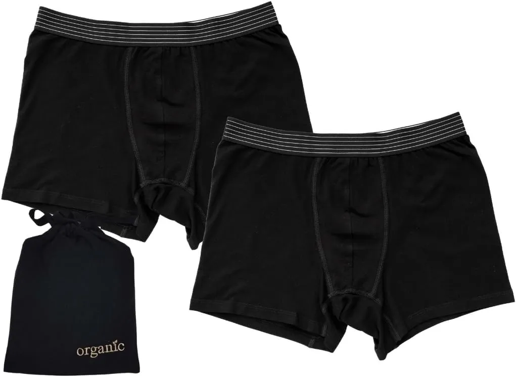 ORGANICKID Mens Organic Cotton Soft Breathable GOTs Certified Boxer Briefs in Custom Gift Bag pack of 2