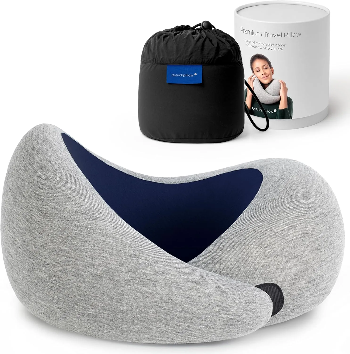 Ostrichpillow Go Neck Pillow, Travel Pillows for Airplanes, Premium Memory Foam Travel Pillow, 360º Ergonomic Design, Asymmetrical Sides, Travel Bag Included, Washable Modal Cover