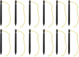 OUKENS Tent Stakes Heavy Duty, 12PCS Tent Pegs, Aluminum Alloy Three Edges Lightweight Tent Nail Ground Pegs with Pull Ropes for Backpacking Camping Hammocks and Canopy, default, defult