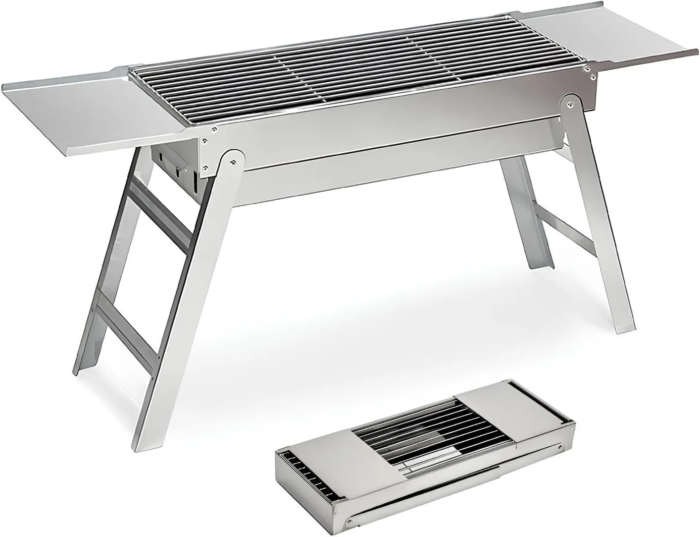 Outdoor BBQ Charcoal Grill, Portable BBQ Grill with Pull-Out Charcoal Basin, Folding Tabletop Barbecue, Stainless Steel Charcoal Barbecue Grill for Garden, Travel, Camping, Picnic