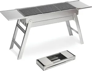 Outdoor BBQ Charcoal Grill, Portable BBQ Grill with Pull-Out Charcoal Basin, Folding Tabletop Barbecue, Stainless Steel Charcoal Barbecue Grill for Garden, Travel, Camping, Picnic