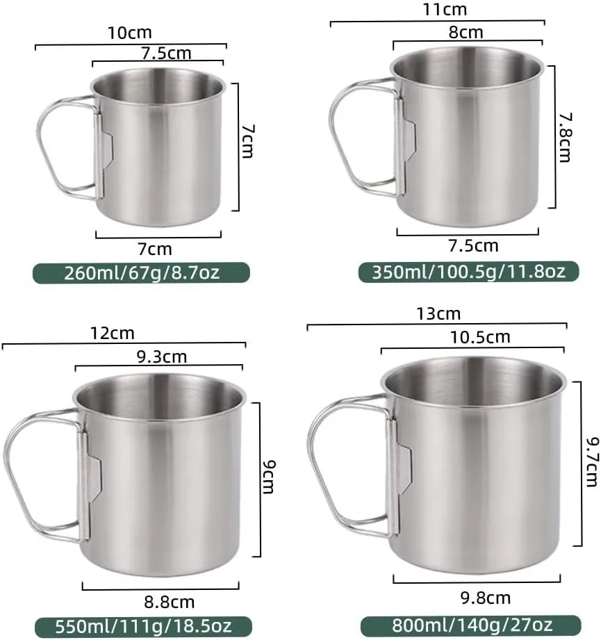 Outdoor camping 304 stainless steel cup portable foldable water cup mountaineering single-layer cup(260ml)