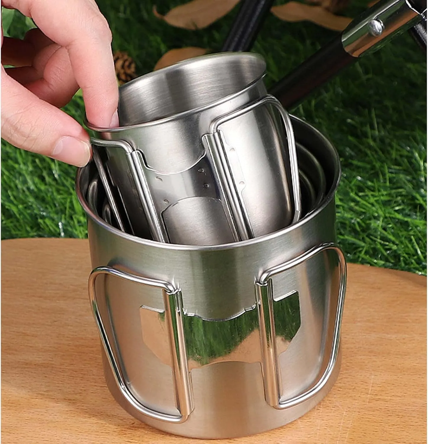 Outdoor camping 304 stainless steel cup portable foldable water cup mountaineering single-layer cup(260ml)