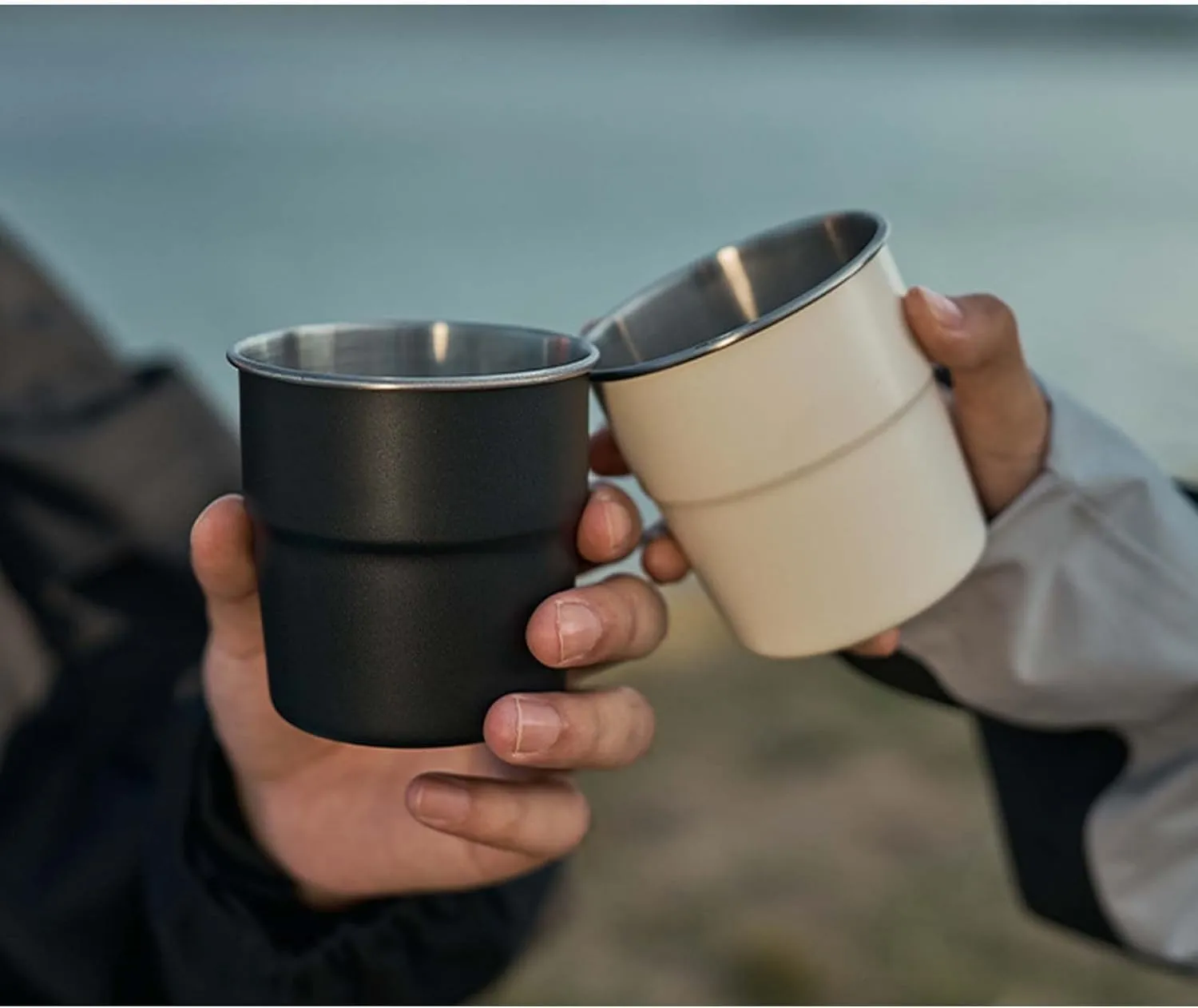 Outdoor camping 304 stainless steel water cup portable coffee cup(White)