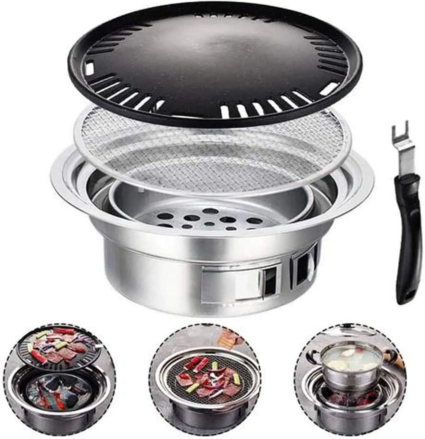 Outdoor Camping Portable BBQ Grill Charcoal Grill, Stainless Steel Reusable Japanese Korean Style Yakiniku Grill with Air Adjusted Small,M