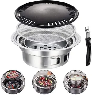 Outdoor Camping Portable BBQ Grill Charcoal Grill, Stainless Steel Reusable Japanese Korean Style Yakiniku Grill with Air Adjusted Small,M