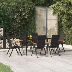 Outdoor Patio Furniture,7 Piece Patio Dining Set Black and Brown Poly RattanDesigned for Camping, Resting, Outdoors.