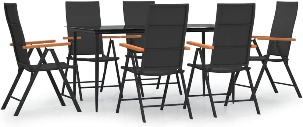 Outdoor Patio Furniture,7 Piece Patio Dining Set Black and Brown Poly RattanDesigned for Camping, Resting, Outdoors.