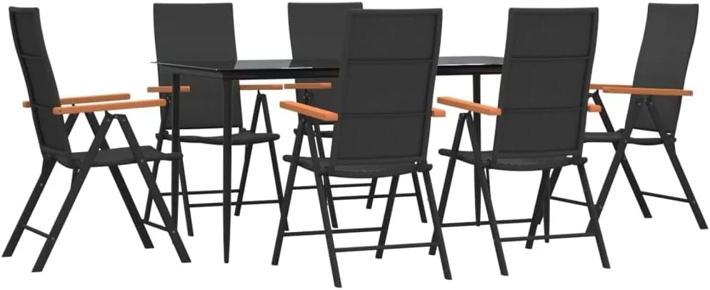 Outdoor Patio Furniture,7 Piece Patio Dining Set Black and Brown Poly RattanDesigned for Camping, Resting, Outdoors.