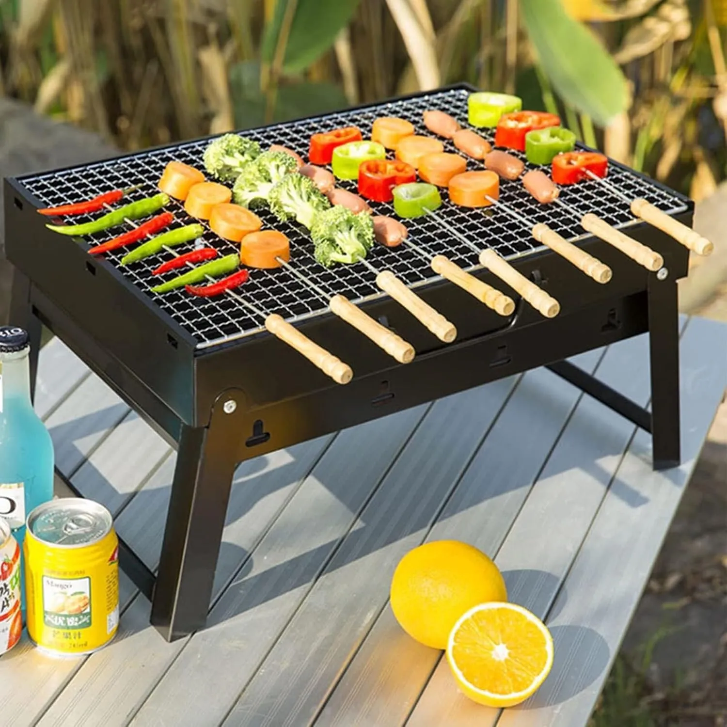 Outdoor Portable Barbecue Grill, Folding Charcoal BBQ Grill for Small Households, Compact Black Steel Design, Fast Storage (S Size, 35CM)(S(Length 35CM))