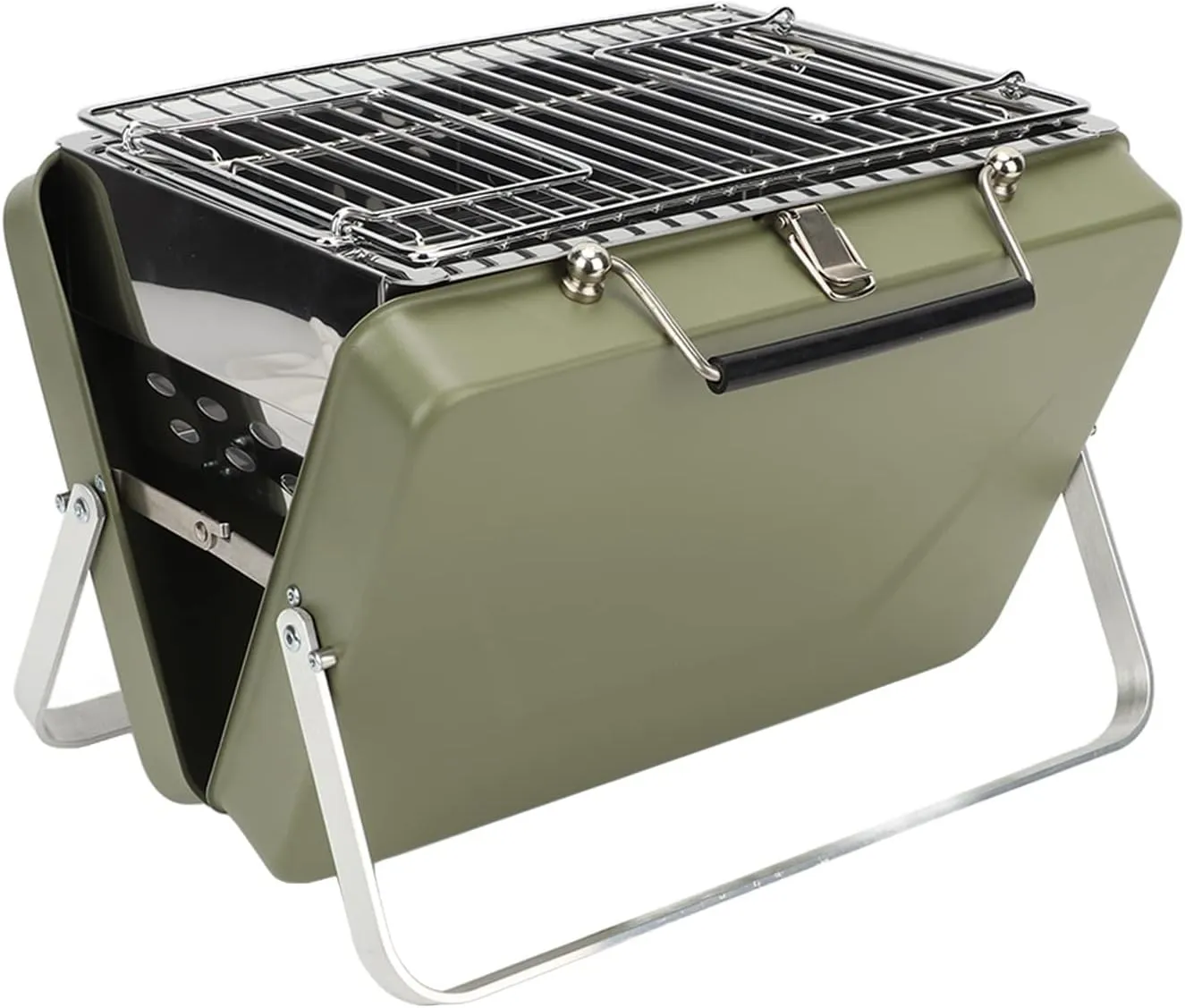 Outdoor Portable Charcoal BBQ Grill Folding Barbecue Grill Easy to Use for Camping, Picnic Mini Portable Design (Green)